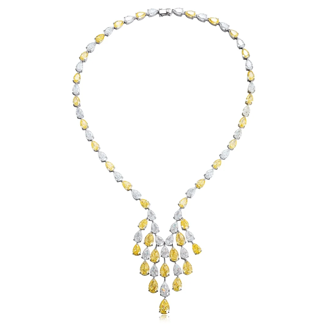 Lanphear High Quality 925 Silver Luxury Yellow Bling Bling CZ