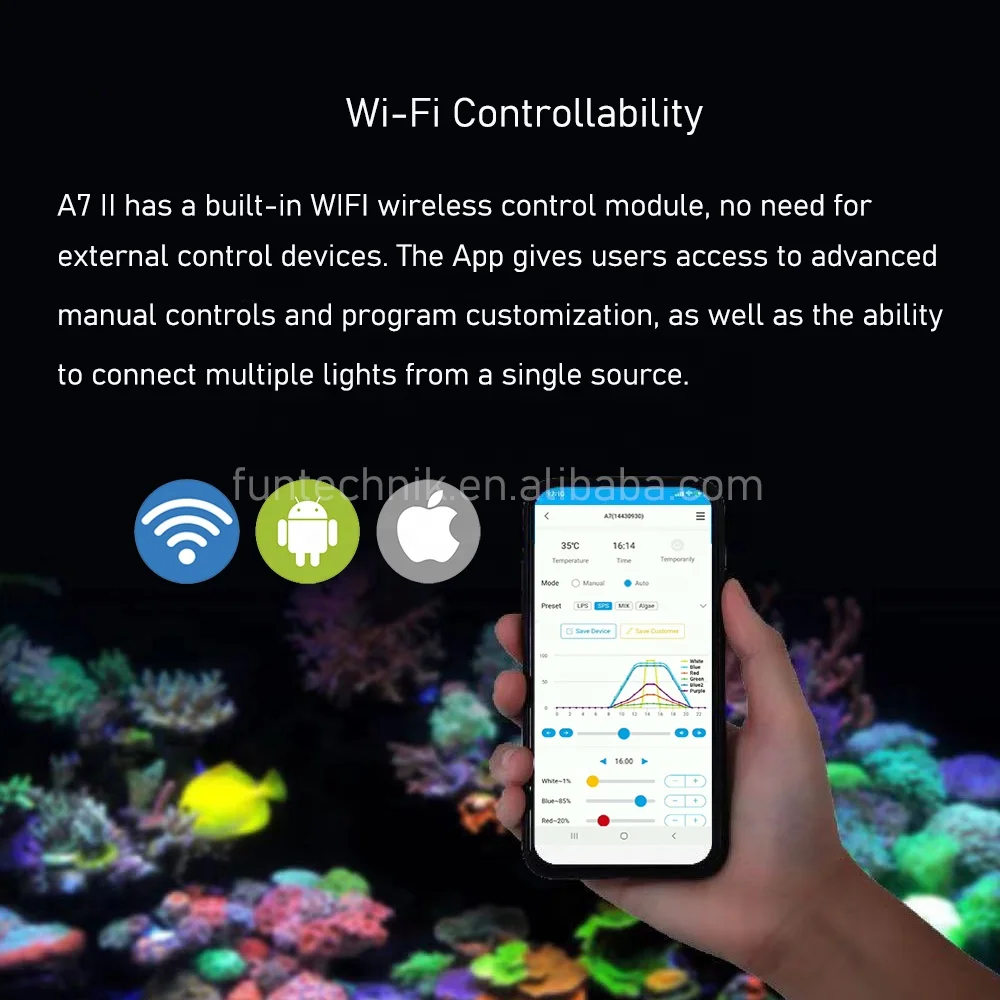 A7 2.0 Generation 100W Automatic Sunrise Sunset Programmable Marine Led Aquarium Light for Coral Reef Fish Tank