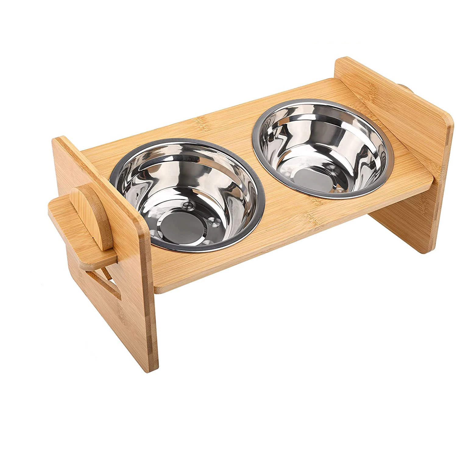 Wholesale Elevated Raised Dog Bowl with Bamboo Stand Adjustable Pet Food Feeders Bowls for Small to Medium Dogs