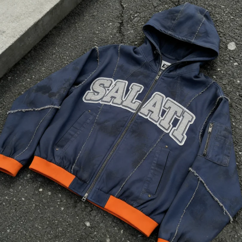 SALATI Custom Manufacture Industrial Cotton French Terry Heavyweight Custom Design StreetWear Distressed Sun Faded Men Tracksuit gallery 10