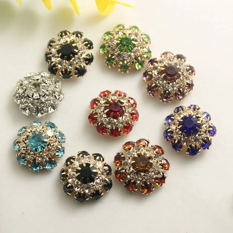 High End Golden Rhinestone Shank Metal Crystal Buttons For Clothes