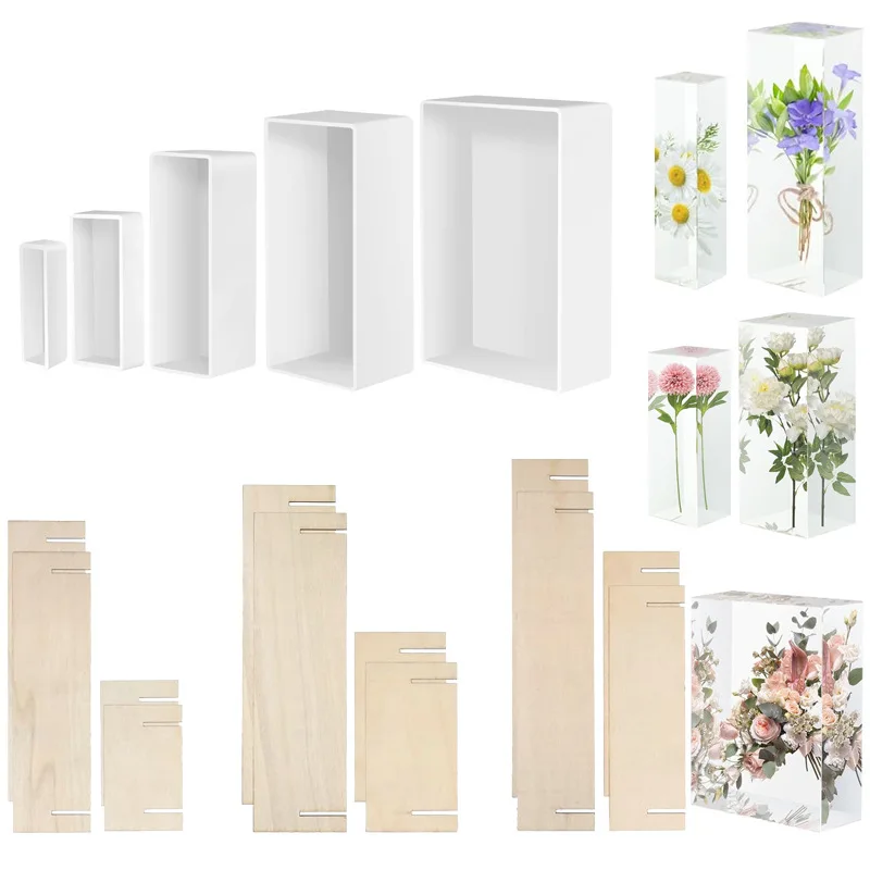 Large Rectangle Silicone Molds for Deep Casting Resin Picture Frame Cuboid Resin Moulds with Wooden Support Epoxy Resin Frame