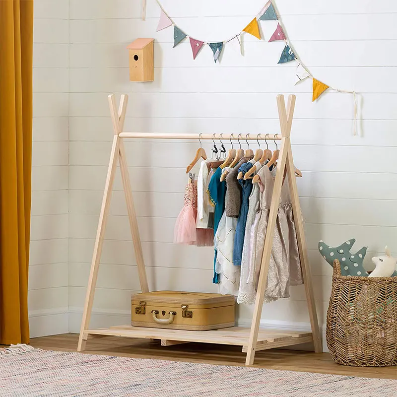 Home Clothes Stand Wooden Coat Rack Hanger Rack for Kids Wooden Dress Rack - Main Image