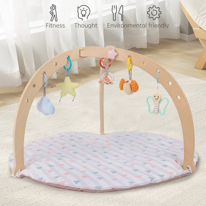 Awakening Frame Activity Foldable Wooden Baby Gym Play Mat With Hanging