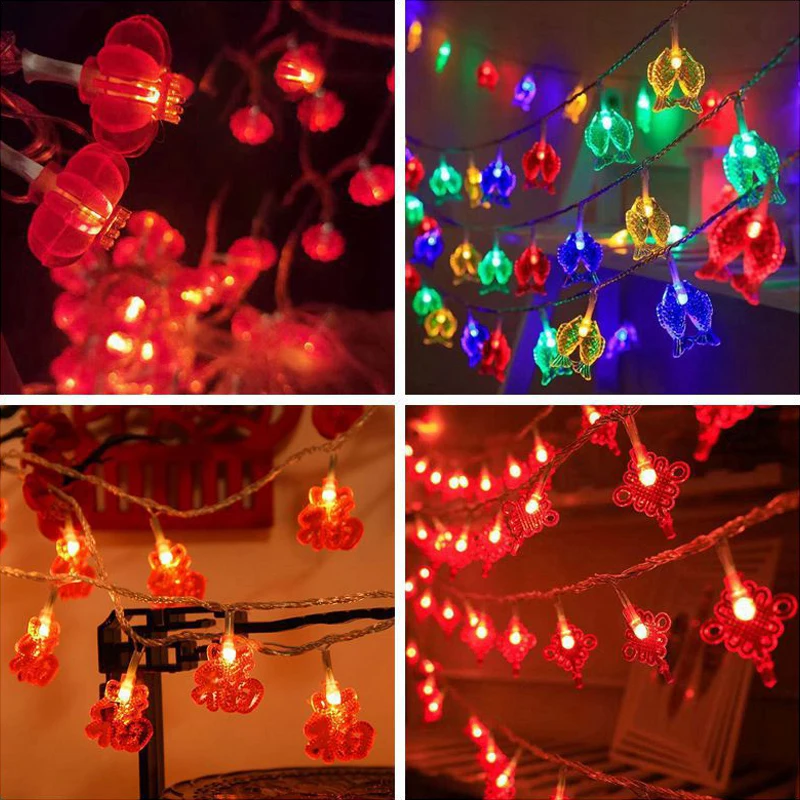 1pc 10 Led Battery Operated Red Lantern String Lights, Including