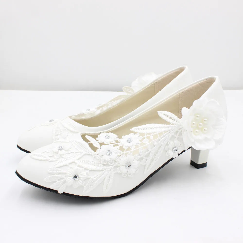 Bai Women 5cm and 8cm High Heel White Pearl Wedding Shoes