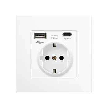 High quality white pc panel EU Standard Class 86 Type German Wall Switch Socket 16A with Type C fast charging