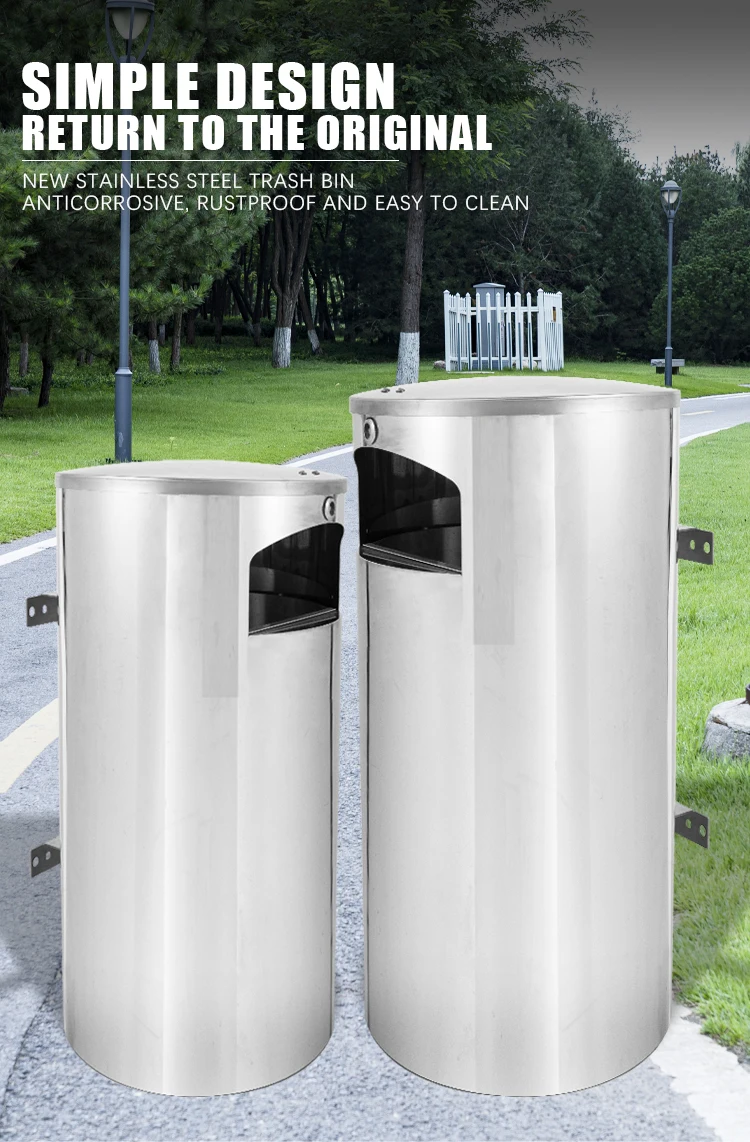 Large Outdoor Stainless Steel Wall Mounted Ashtray Lockable Metal Trash Bin for Smoking Accessories in Public Places