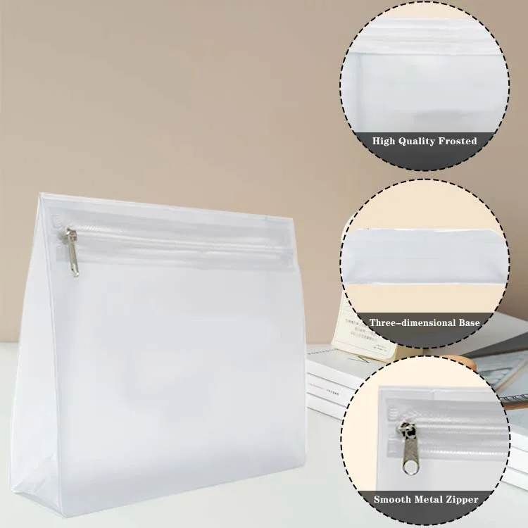 Custom Logo PVC  Cosmetic Towel Packaging EVA Pouch Zipper Travel Clear Small Frosted Clear Makeup Bag