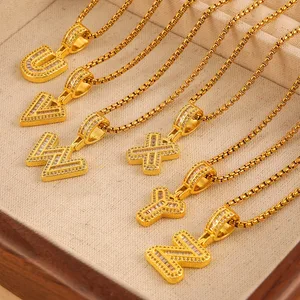 OEM Stainless Steel 18K PVD Gold Plated A-Z 26 Letter Necklace Hip Hop Iced Initial Charm Pendant Jewelry Wholesale