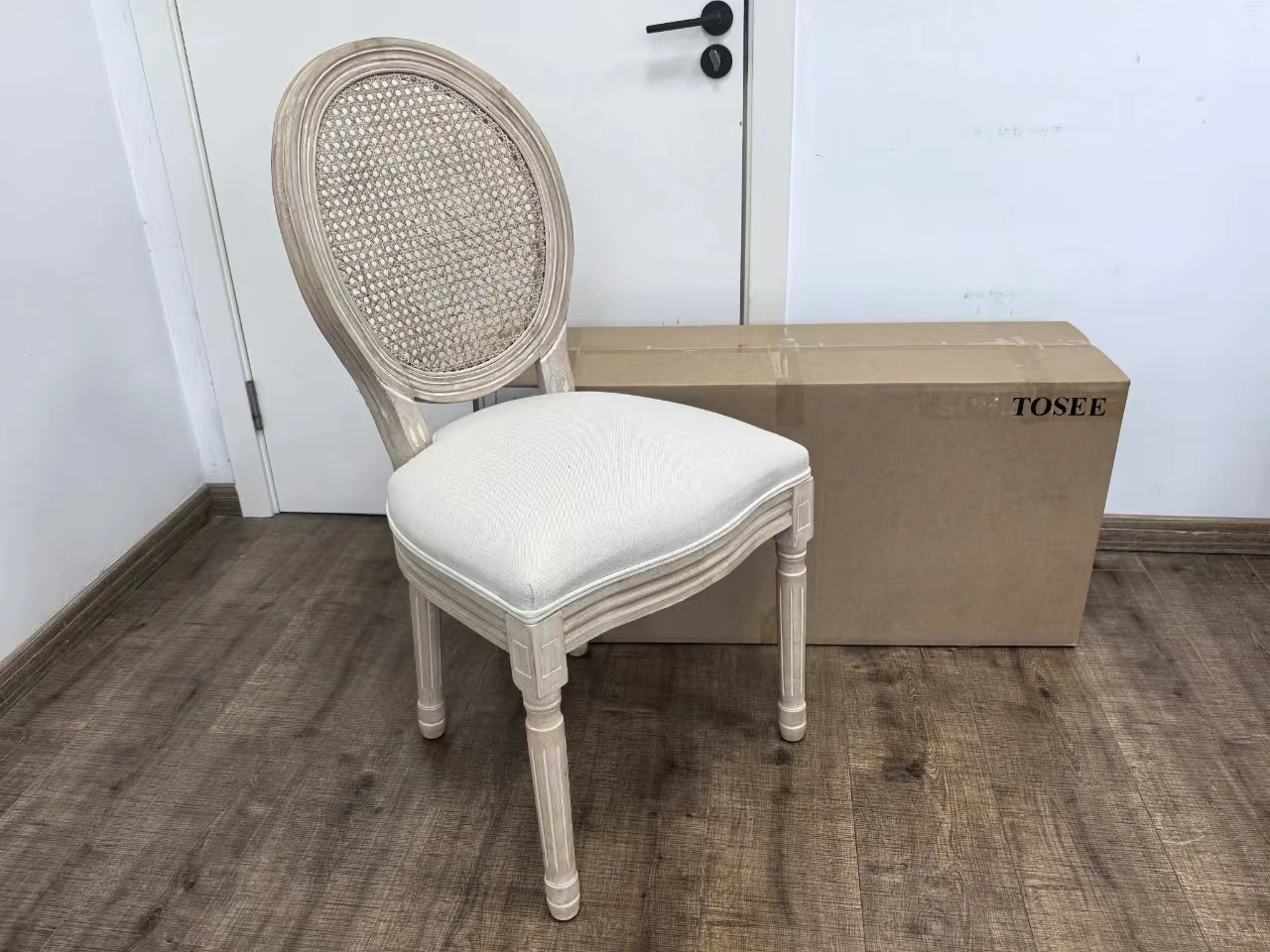 TOSEE Furniture French Desgine Fabric Seat Rattan Cane Back Louis Event Wedding Dining Chair