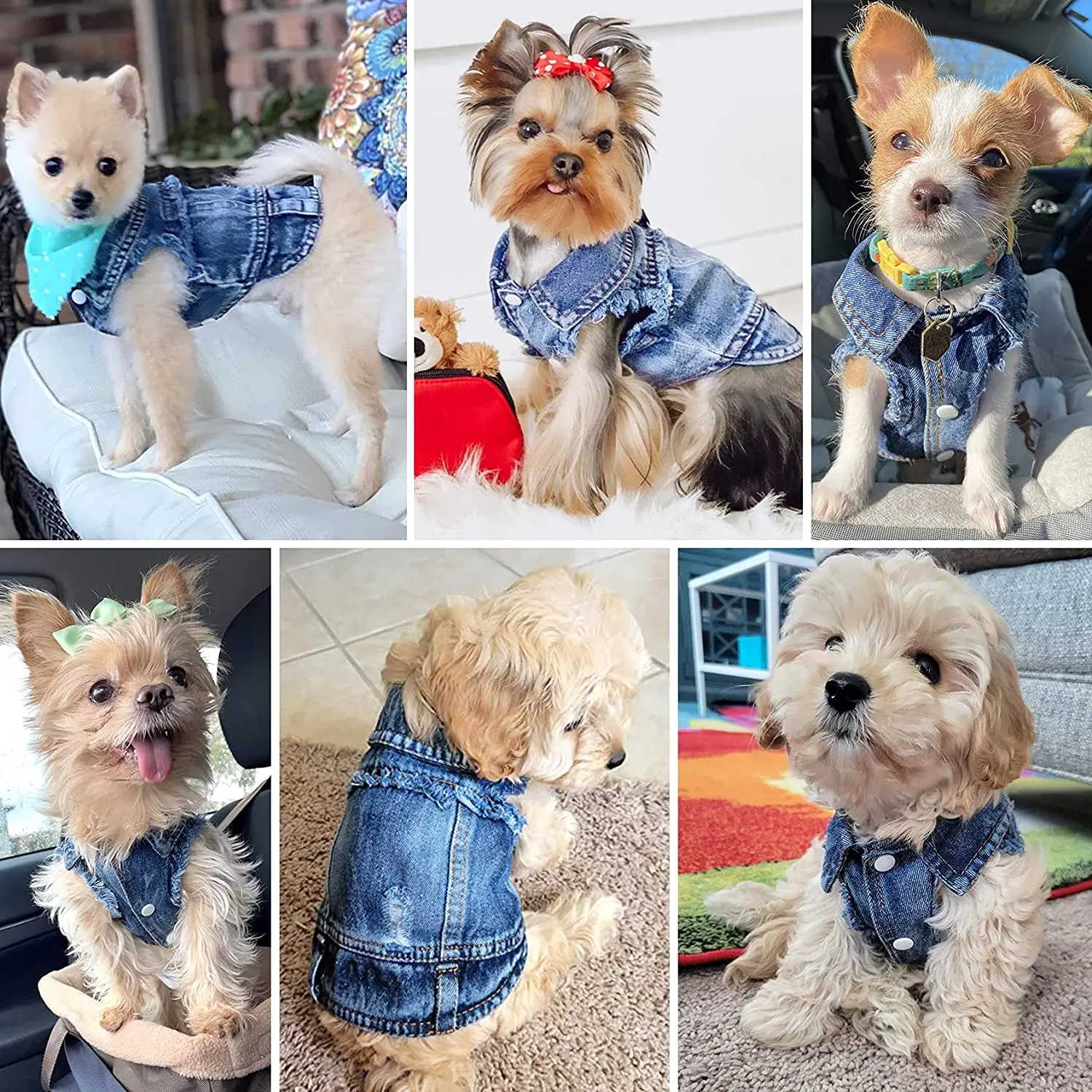 LKEX Dog Jean Jacket Blue Denim Shirt Classic Lapel Vest Coat Costume Puppy T-Shirt Washed Pet Clothes for Small Medium Dogs Boy Girl Comfort Tank Top Shirts Cool Apparel Cute Cat Outfits 
