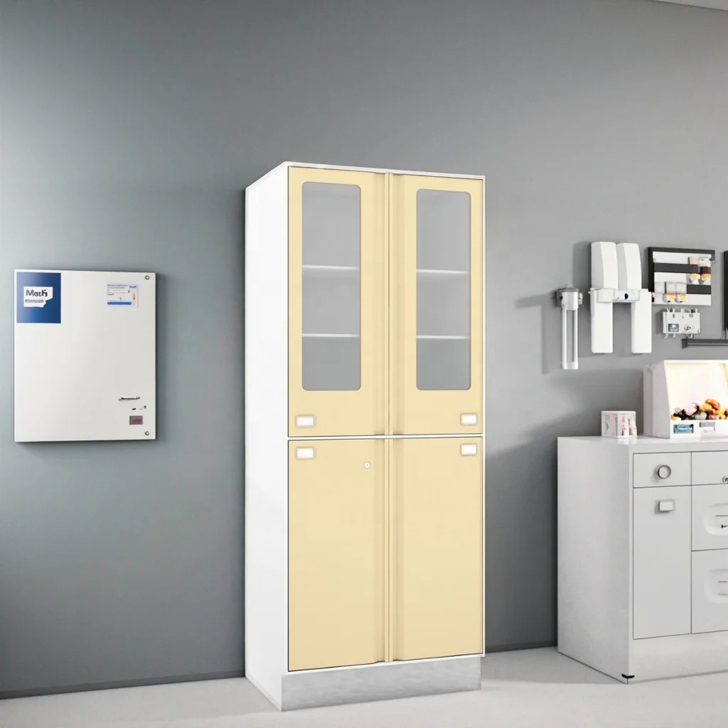 Hospital Supply Tower Cabinet System Stainless Steel Medical Instruments Medications Featuring Locking Glass Doors Pharmacy 4