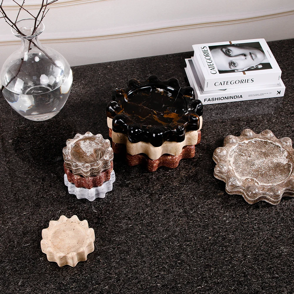 Modern Design Custom Size Round Marble Ashtray Natural Stone Cigar & Cigarette Smoking Portable Factory Prices