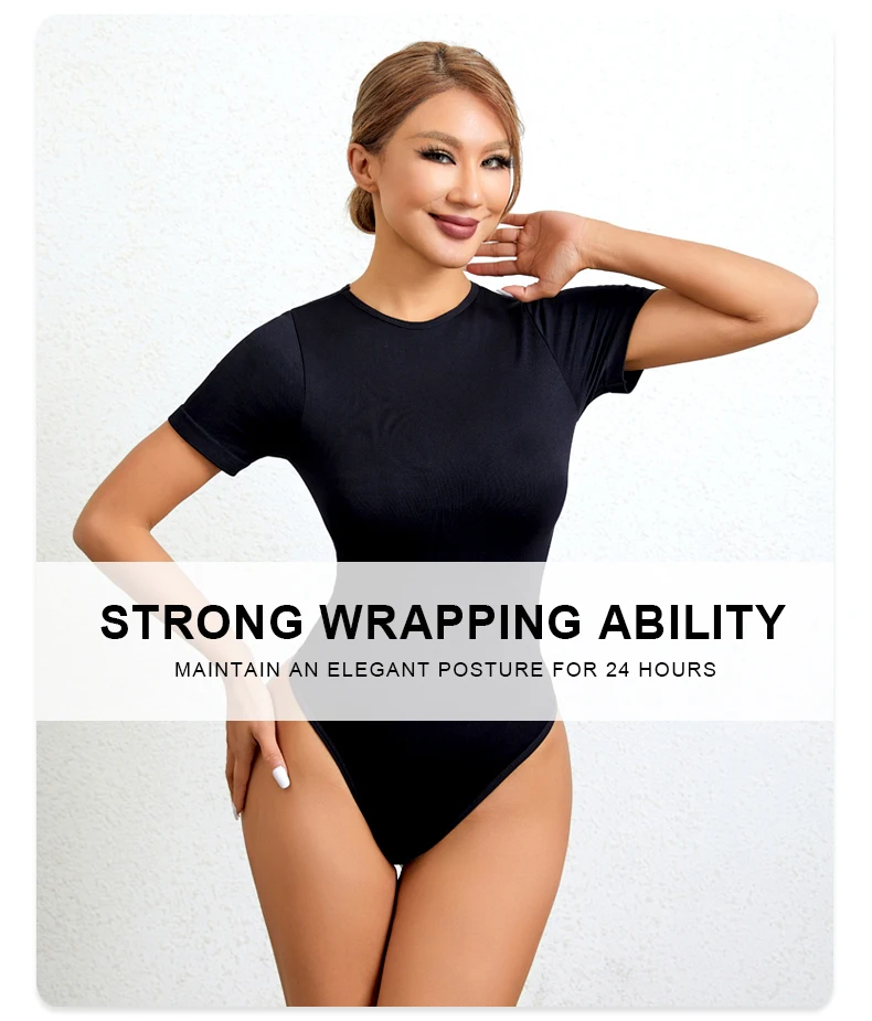 Custom Gym Women Round Neck Seamless Sleeved Thong Panties Tummy Control Shapewear Bodysuit Underwear Waist Trainer Shaper details