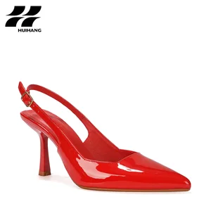 Glam Chic PU Leather Slingback Stiletto Pumps Pointed Toe Evergreen and Hard-Wearing Soft Feature for Summer Occasions