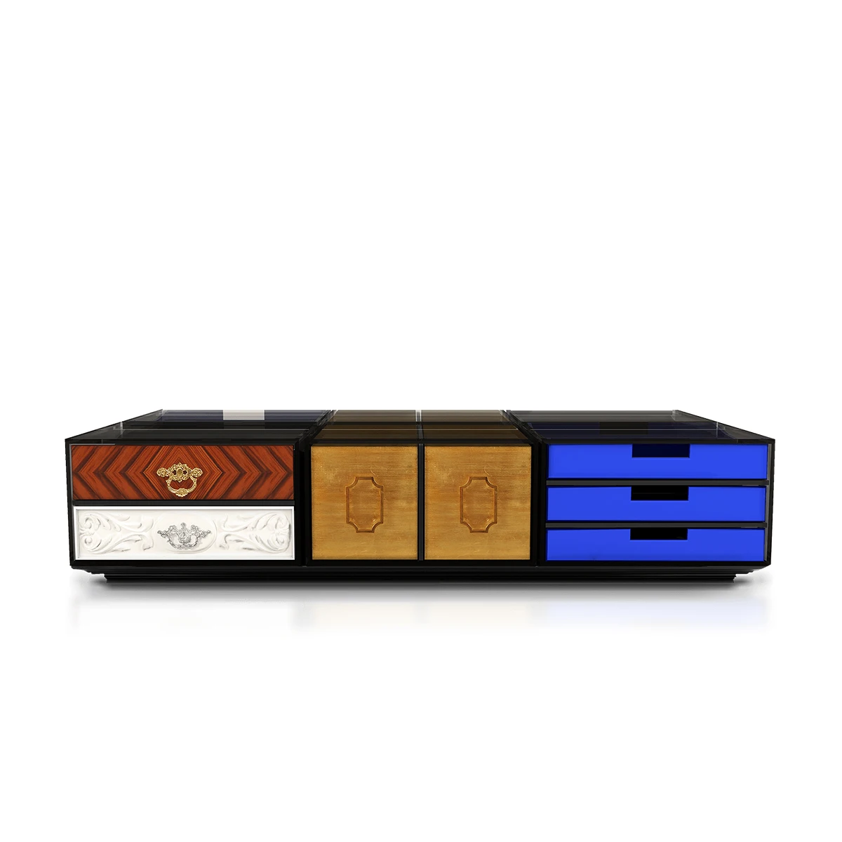 Modular Contemporary Coffee Table - Customizable Drawers, Luxurious Materials