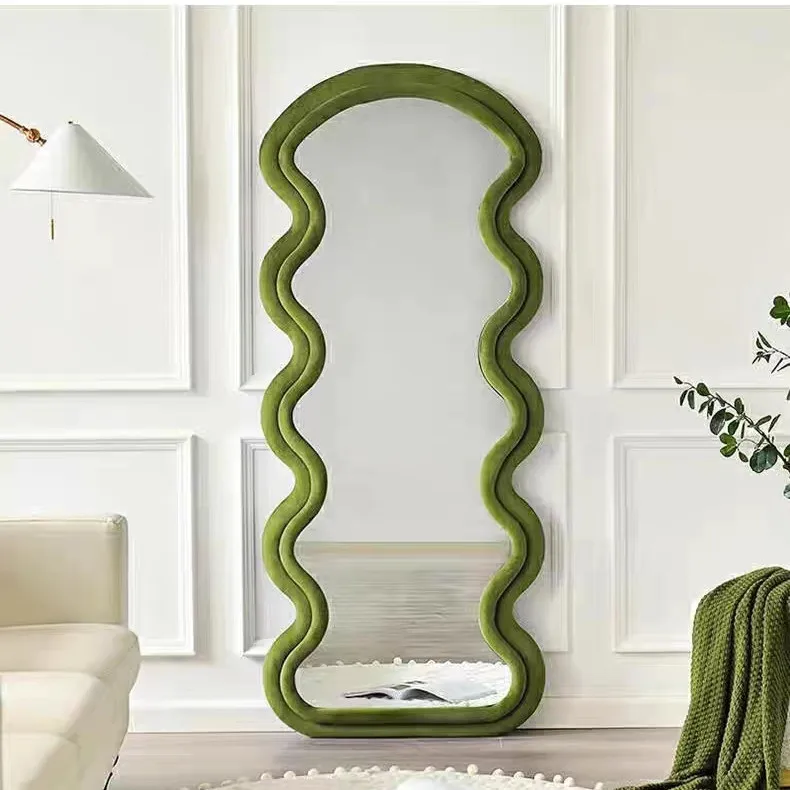 Fabric Frame Wavy Shape Mirror Full Length Big Length Floor Standing Wave Mirror for Bed Room