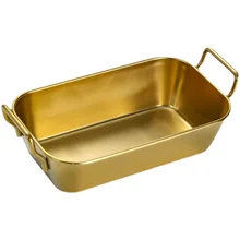 304 Stainless Steel Snack Plate Rectangular Korean Fried Chicken Basket Golden Food Container