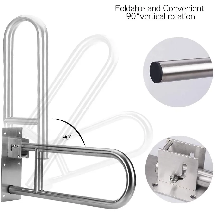 Flip Up 29.5 Inch Handicap Grab Bars Wall Mounted Toilet Handrail Anti