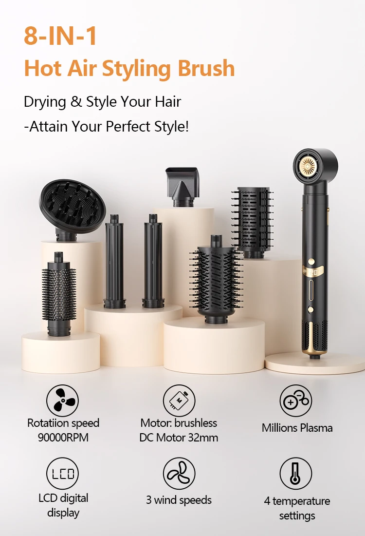 Zex High Speed  8 in 1 Multi Styler Automatic Hair Curler One Step Hair Dryer Brush Hot Air Styler & Curling Iron factory