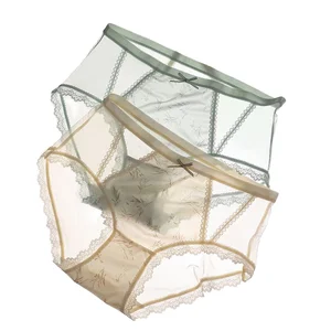 Sexy Lace Bikini Panties Everyday Solid Knitted Breathable Soft Stretch Fabric Comfortable Mid Rise Women's Underwear