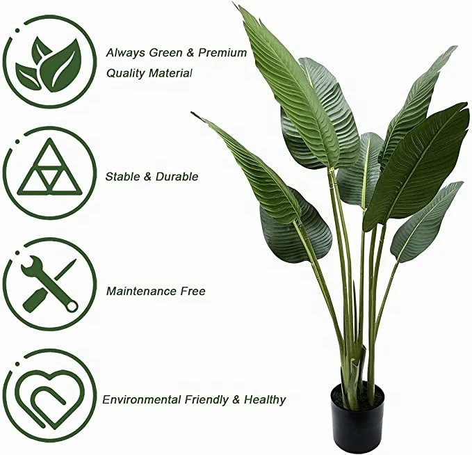 Artificial Birds of Paradise Palm Pot Plant Faux Banana Travelers Palm Trees Fake Traveler Banana Tree for Indoor Outdoor Decor