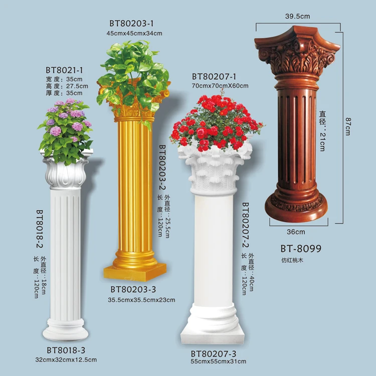 Guanyu Hotel Gardens Polyurethane Roman Columns Plastic Wall Panel Decoration Wall Tiles Molds Various Head Designs for Pillars