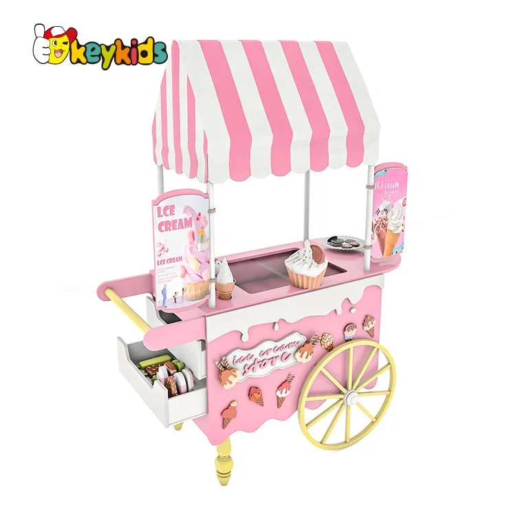 2022 New Design Pretend Play Mini Shop Wooden Ice Cream Cart Toy for Children W10A134