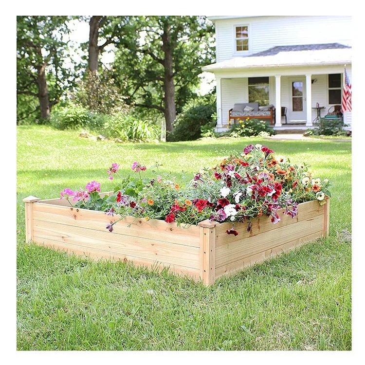 Wooden Raised Garden Bed Fir Planter Box Square Wood Garden Raised Bed