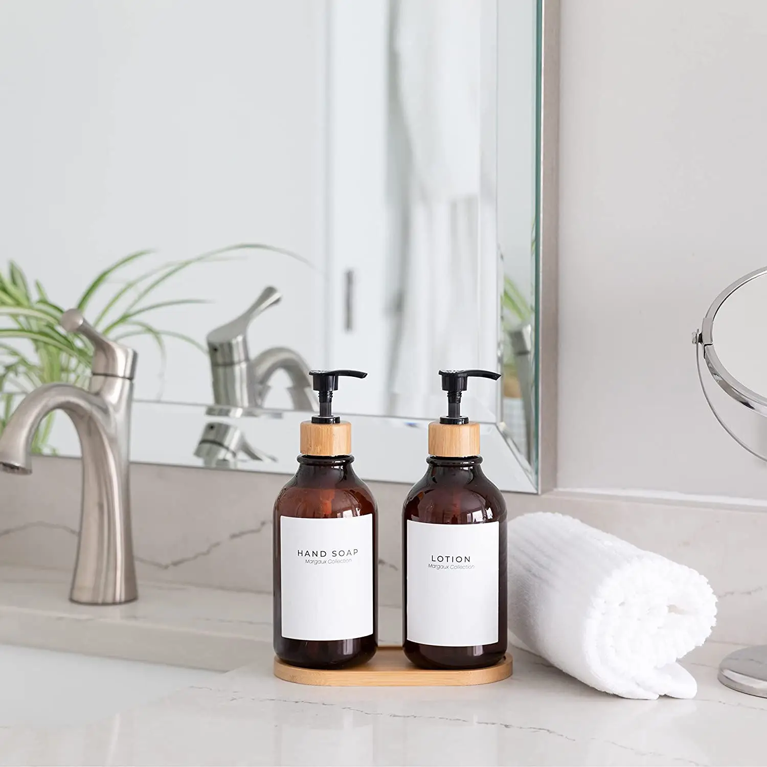 Wholesale Liquid Soap Bottles With Bamboo Pump Soap Tray And Water