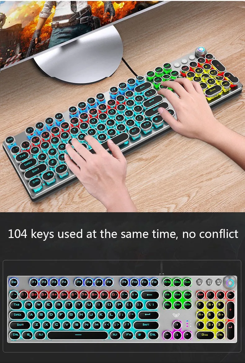 AULA Macro Mechanical Backlit RGB 104 Keys Game Keyboard Wired Blue Red Switch