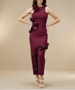 Women Sleeveless Sexy Flower Maxi Long Bodycon Bandage Dresses Luxury Birthday Party Celebrity Elegant Knitted Guest Dress