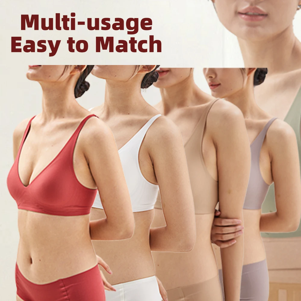 Women's Deep V Sleep Bralette Non-Marking Soft Jelly Strip Support Breathable Push-Up Thin Cup Ladies Girls Bra