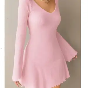Basic Slim Mini A-Line Dress Solid U Neck Backless Sexy Long Flared Sleeves Knitted Dress for Women