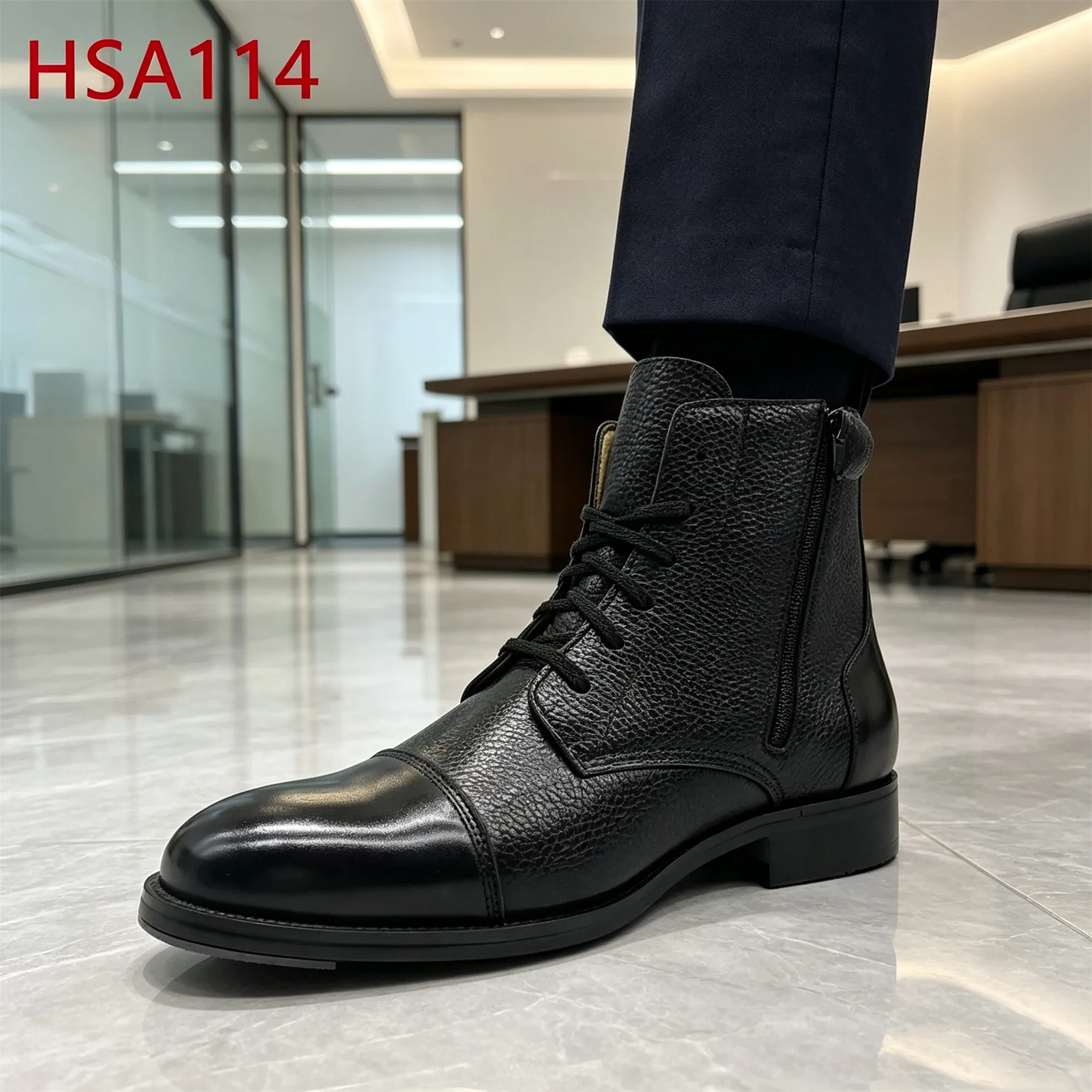 ZYF,Premium Market Stitching Sole with Nail Lace up Uniform Shoes Double Joints Design 7 Inch Hua Singh Men Leather Shoes HSA114