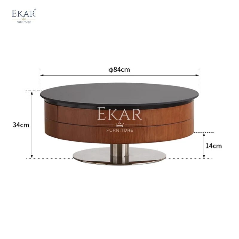 product new design cherry wood veneer and rock top living room round coffee table-64