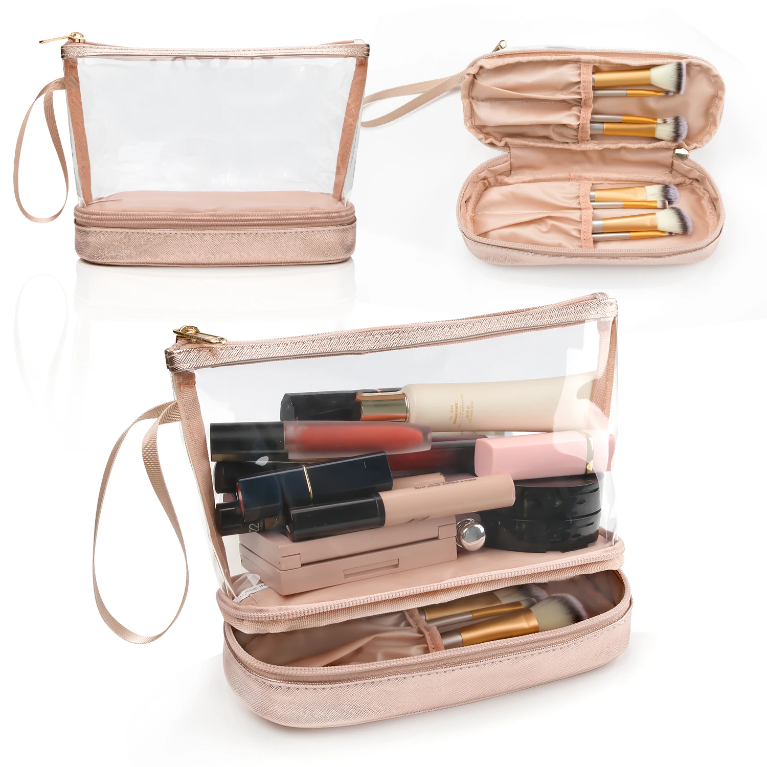 Portable Clear Large Makeup Bag with Divider Makeup Brush