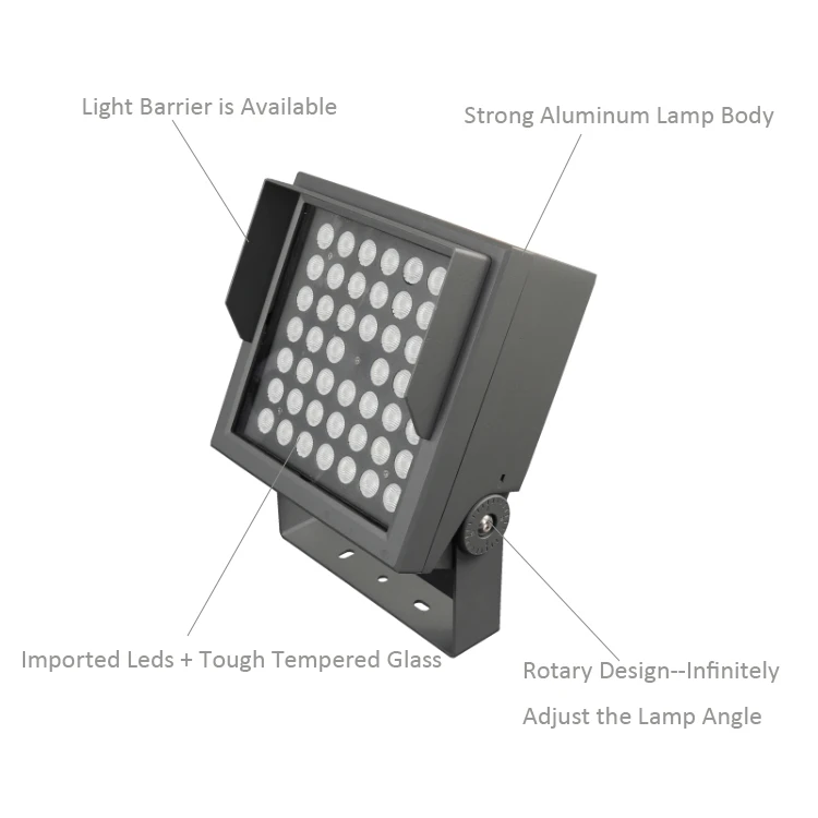 AC220V 72W Led Flood Light with Tough Tempered Glass Outdoor Facade Lighting
