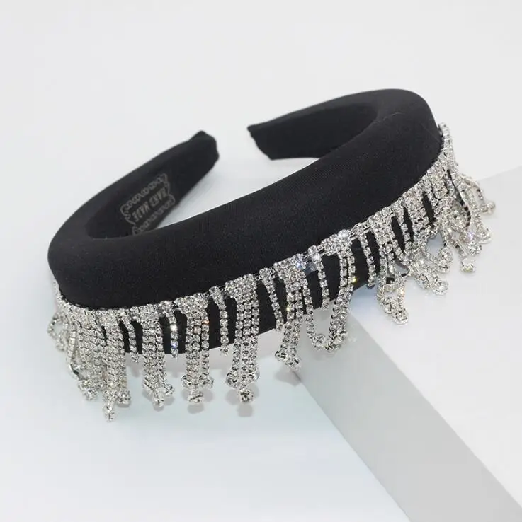 Hair Band Rhinestone Black headband with white and grey pearls
