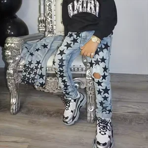 Wholesale Custom Streetwear Trouser Fashion Designer Ripped Star Slim Kids Vintage Denim Jeans Boys Pants