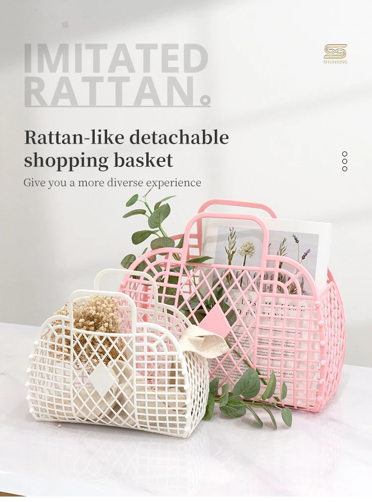 Fashion portable shopping plastic foldable storage basket para sa sambahayan