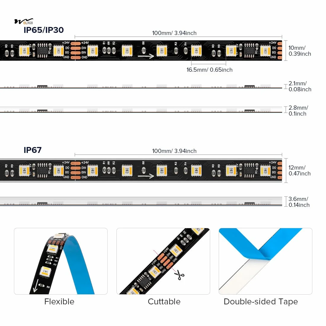 RGBCCT Dual Data LED Strip 5050SMD 16.4FT 60LED/m 10Pixel/m 5 Colors in 1 Remote Control Switch Chasing Color Lights Strip