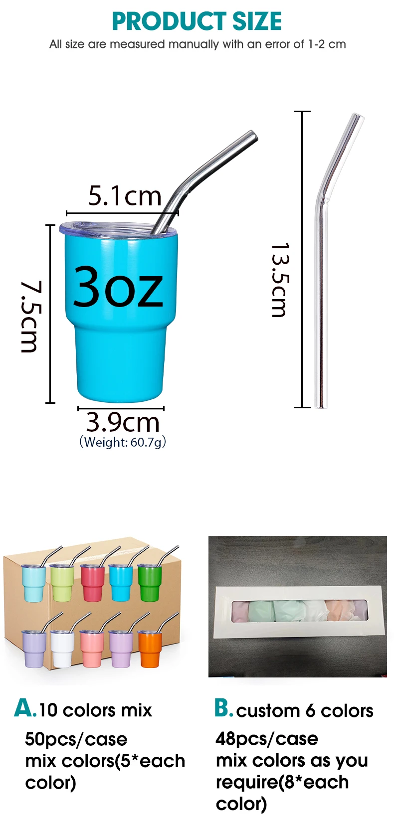 New 2oz 3oz Sublimation Mini Tumblers Shot Glass Tumbler With Straw Lid Stainless Steel 5164