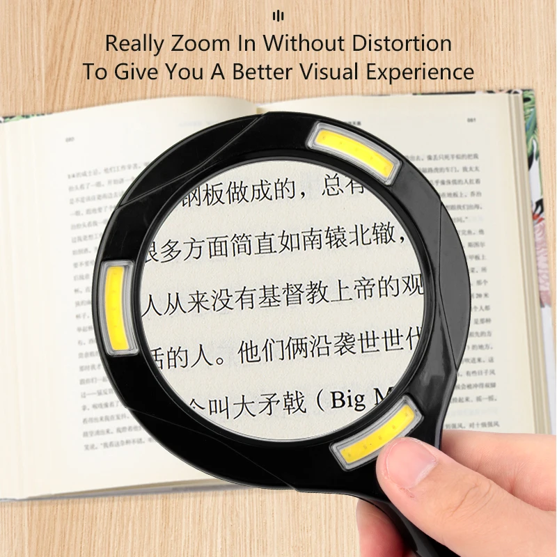 Handheld Illuminated COB Magnifier Low Vision Reading Lens Light Battery Glass Magnifier Light