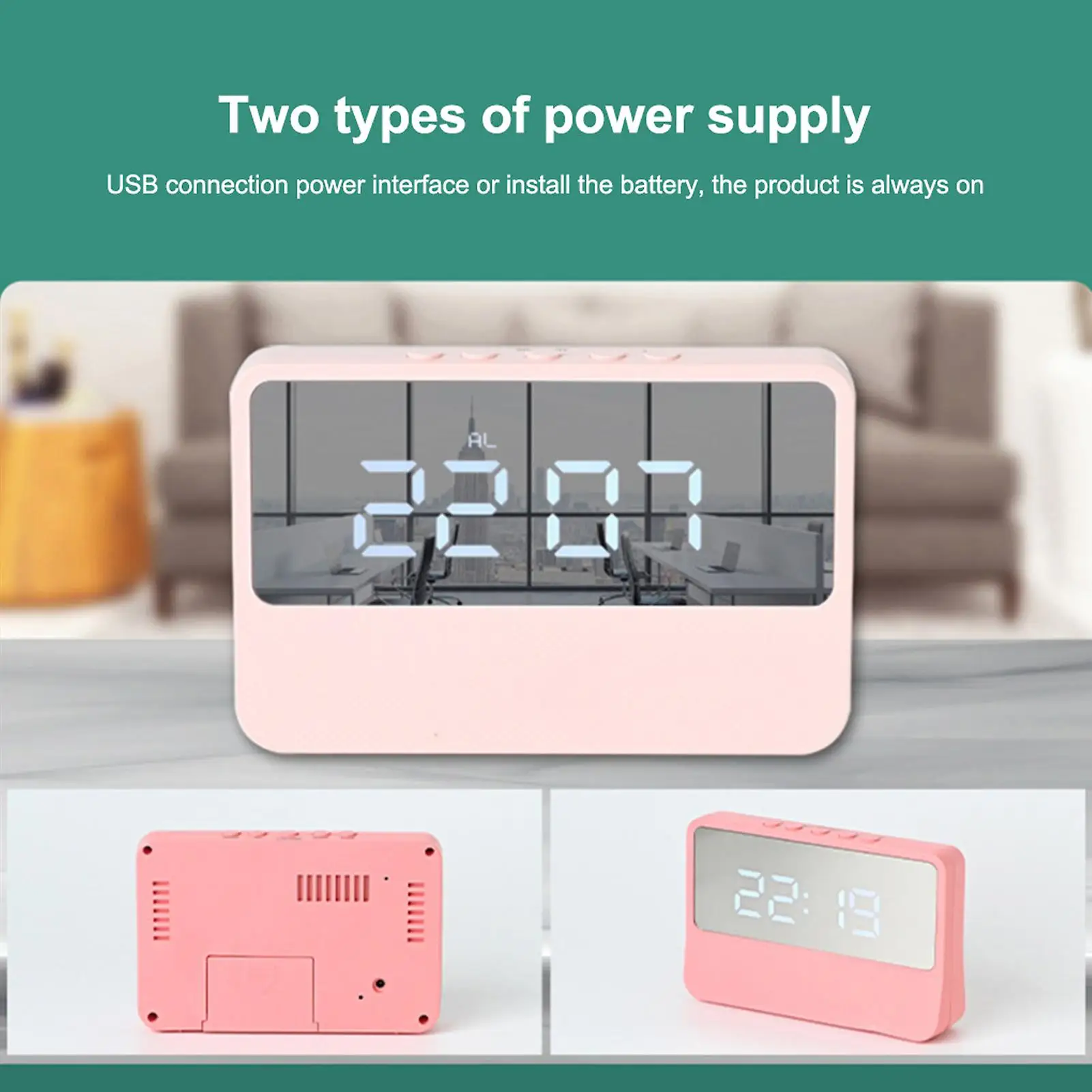 Digital Clock Snooze Alarm Cute Silent Mirror Desktop LED Electronic Clock for Student Children Cute Mini for Bedroom