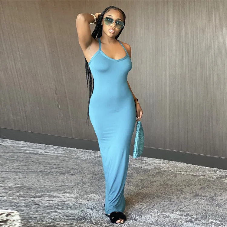 2021 Summer Plus Size Dress New Fashion Women Long Maxi Dresses Halter Sleeveless Ladies Casual Girls' Dresses