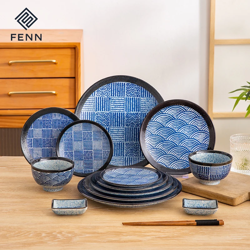 product fenn handpainted sea wave 45 inch vintage japadic restaurant ceramic miso soup bowl set japanese rice bowl-57