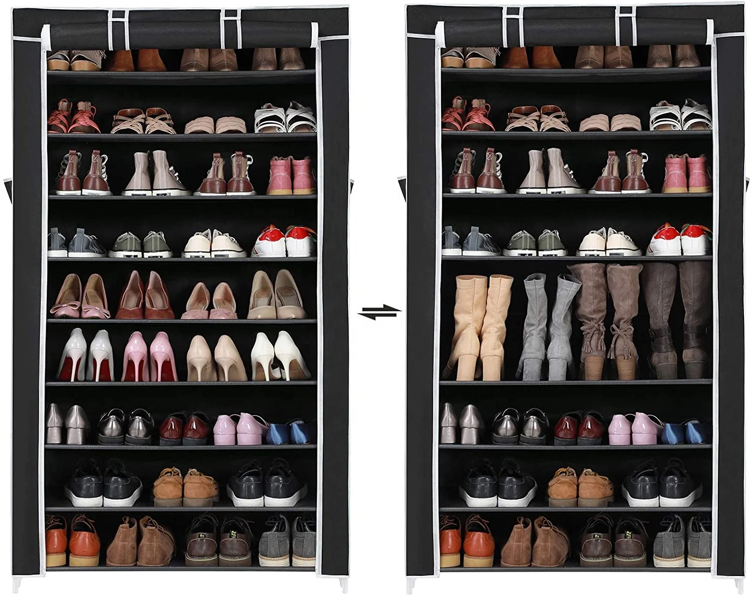 10-Tier Shoe Rack, Shoe Organizer with Dustproof Fabric Cover Non-Woven Shoe Storage Cabinet