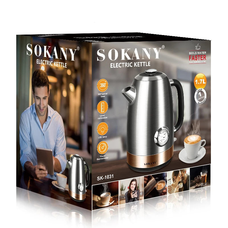 Sokany 2.2L Electric Kettle Glass Stainless Steel Tea Water Boiler Led Fast  Hot